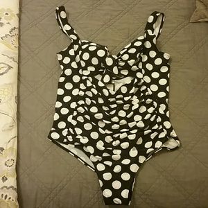 Plus Size Polka Dot Diamond Cut-out One Piece